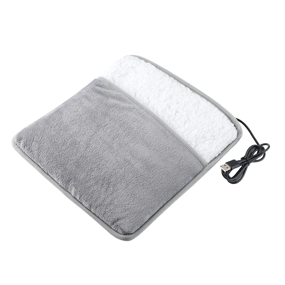 Soft gray USB charging heating foot warmer with flannel composite fabric for cozy winter comfort.