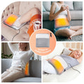 Various people using a USB heating foot warmer in cozy settings, showcasing its comfort and versatility.